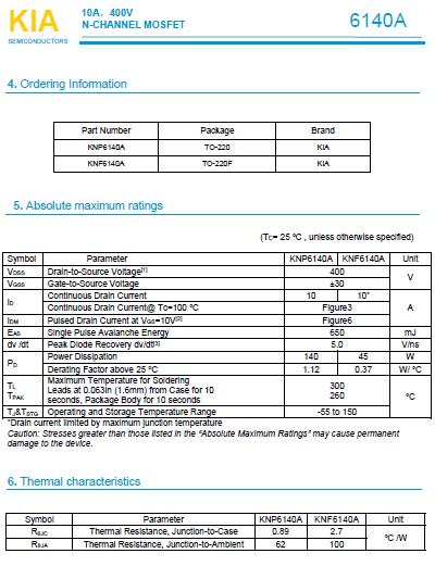KNP6140 10A/400V MOS管