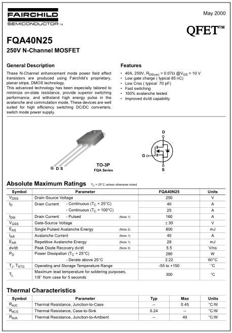 FQA40N25替代,MOS管KNX9130A,40A/300V