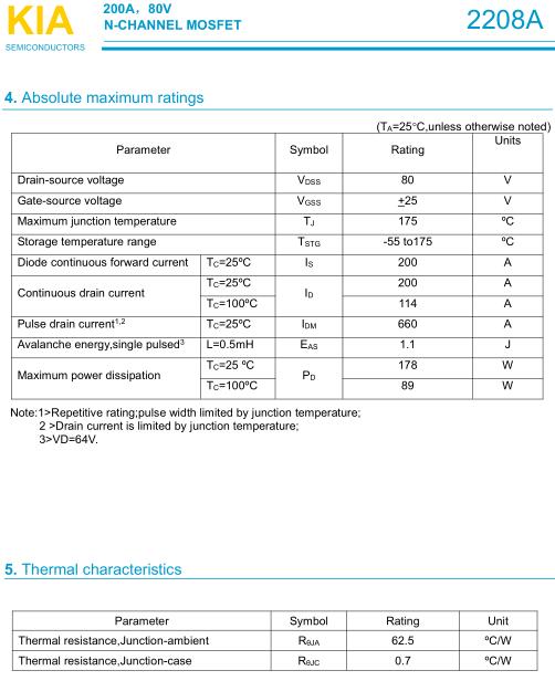 KNC2208A,KNC2208A參數,KNC2208A規格書,200A/80V