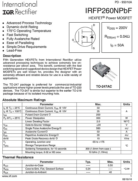 IRFP260,IRFP260參數,50A/200V