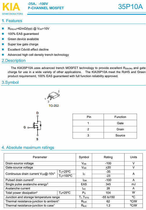 35P10,-35A/ -100V,TO-252