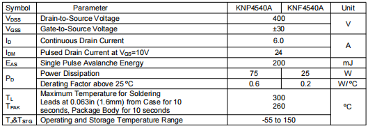 400v6a場效應(yīng)管,KNP4540A參數(shù)